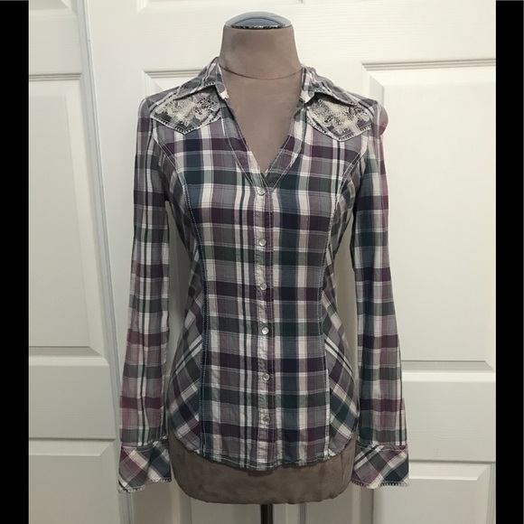 Guess Tops - Guess Plaid Button Up Blouse